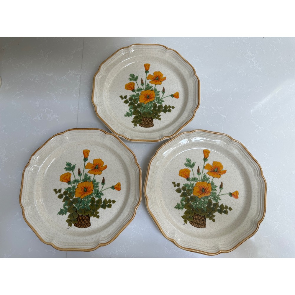 Vintage 1970s Mikasa‎ Garden Club Sunny Side Stoneware Dinner Plates Set of 3
